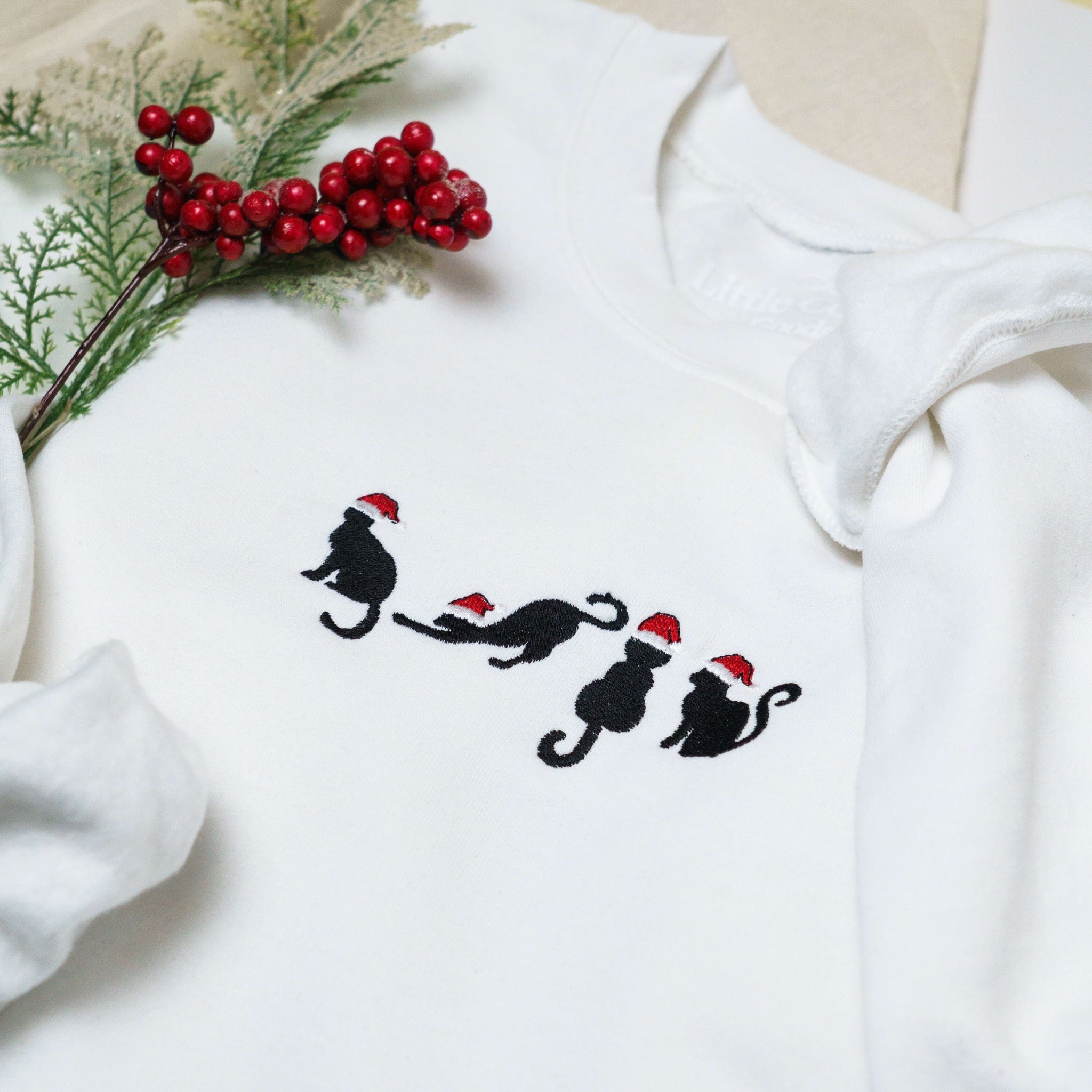 Holiday Cats Embroidered Crewneck